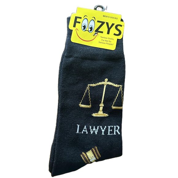 NWT Foozys Black Lawyer Themed Scales Of Justice Design Socks Mens One Size - Picture 1 of 4